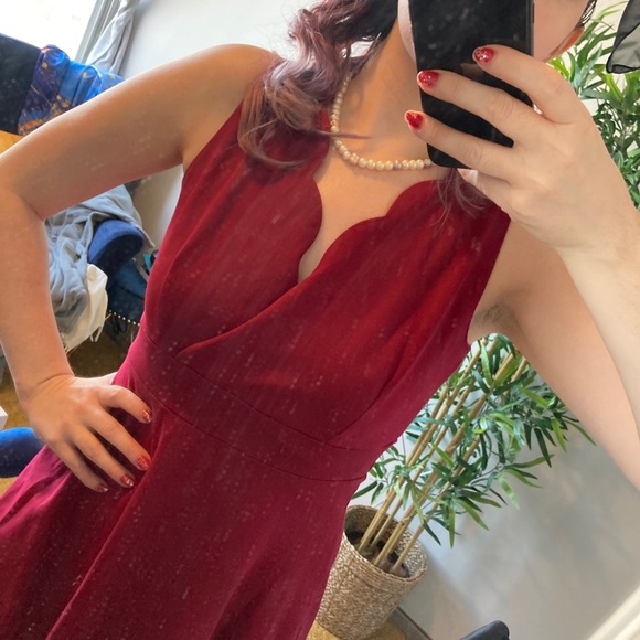 Red Mini Dress with scalloped neckline detail. - Picture 4 of 6